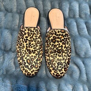 Caslon leopard calf hair mules slides